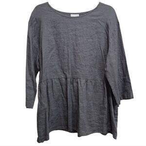 100% Linen PureJill Top Blouse Gray 3/4 Sleeves Women Large Minimalist